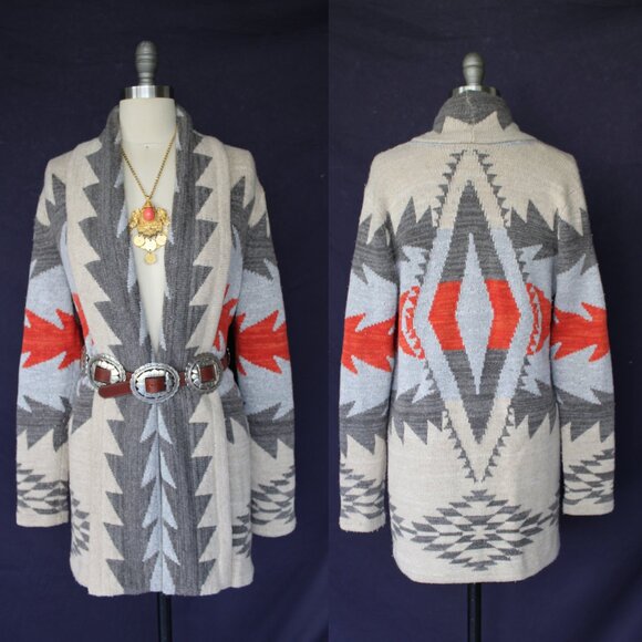 Ralph Lauren LAUREN tribal Aztec southwestern Cardigan sweater shawl POLO RRL M - Picture 1 of 11